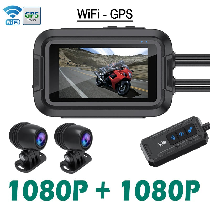 Dual 1080P Motorcycle DVR Full Body Waterproof Moto Camera WiFi GPS Dash Cam Front Rear Driving Video Recorder Black Box