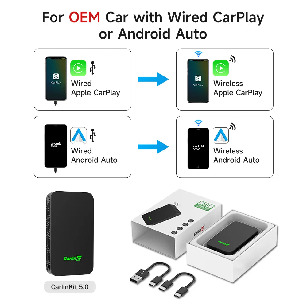 CarlinKit 5.0 & CarlinKit 4.0 Wireless CarPlay Android Auto Waze Music Spotify Auto For Audi Golf Peugeot Mazda KIA Mercedes MG