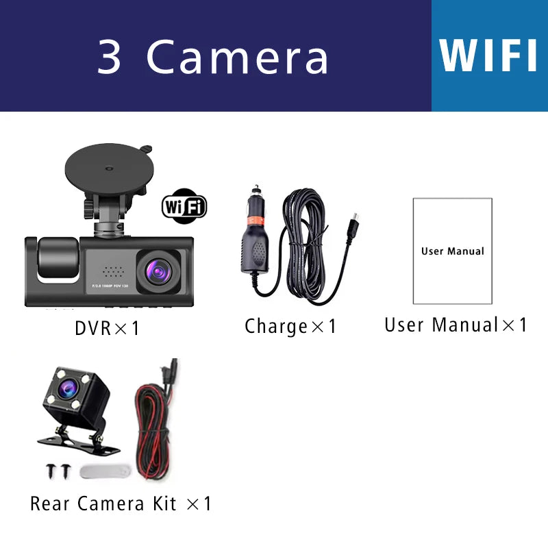 3 Camera WIFI Dash Cam Cabin Car Dvr 1080P Interior Vehicle Three Way Channel Dvrs Recorder Video Registrator Dashcam Camcorder