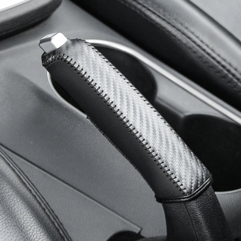 Carbon Fiber Car Leather Handbrake Cover Protective Sleeve Hand Brake Protection Car Interior Accessories