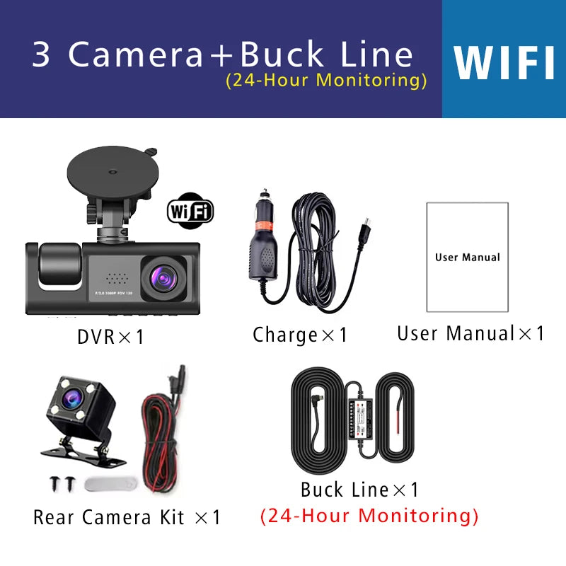 3 Camera WIFI Dash Cam Cabin Car Dvr 1080P Interior Vehicle Three Way Channel Dvrs Recorder Video Registrator Dashcam Camcorder