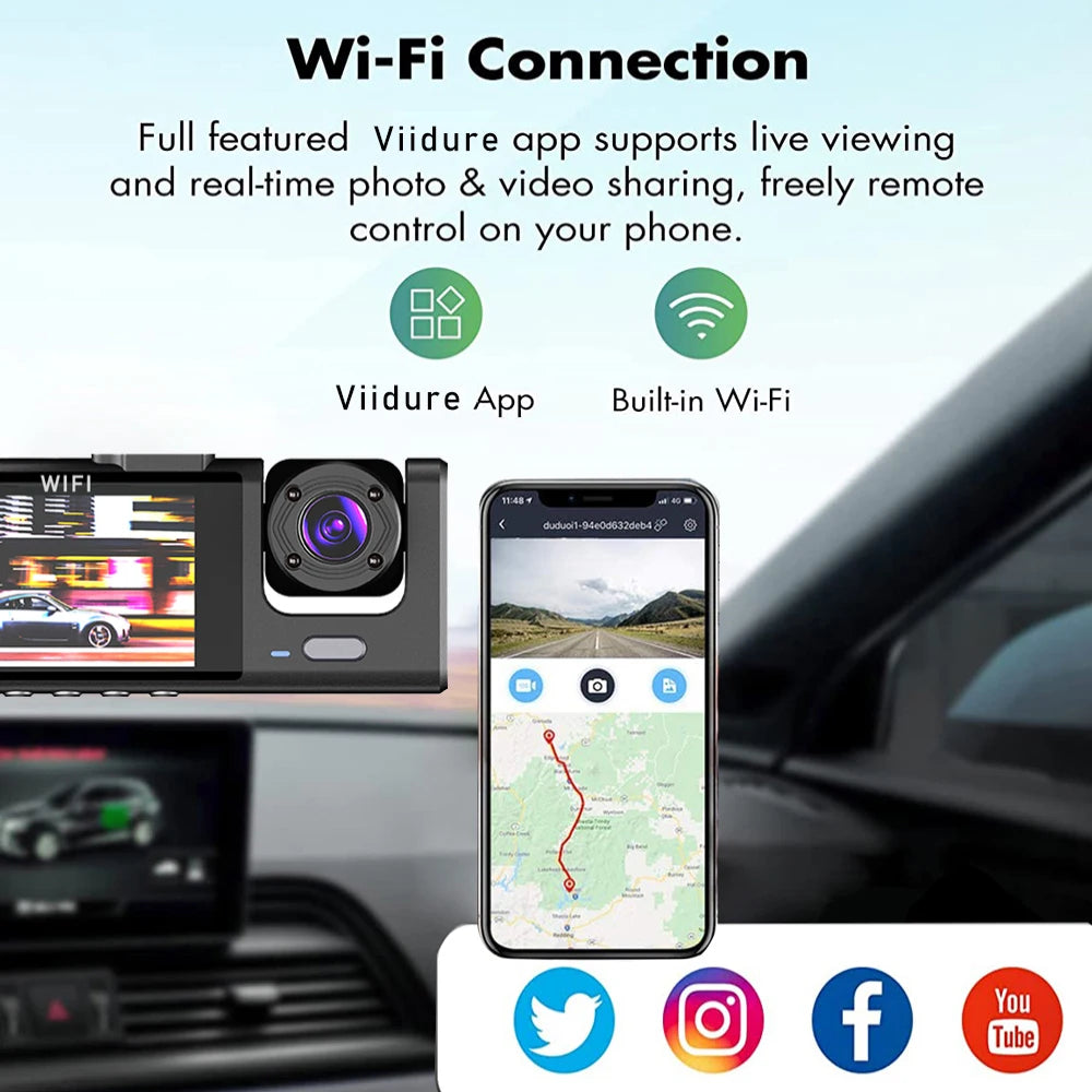 3 Camera WIFI Dash Cam Cabin Car Dvr 1080P Interior Vehicle Three Way Channel Dvrs Recorder Video Registrator Dashcam Camcorder