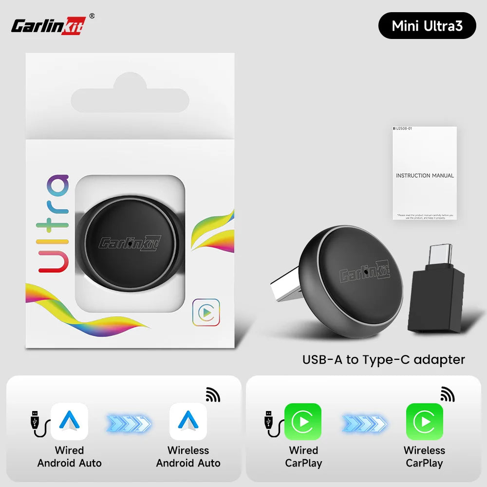 2025 CarlinKit Mini Ultra 3 CarPlay Android auto Wireless Adapter for Car infotainment Upgrade BT 5.4GHz Wifi 5.8GHz OTA Upgrade