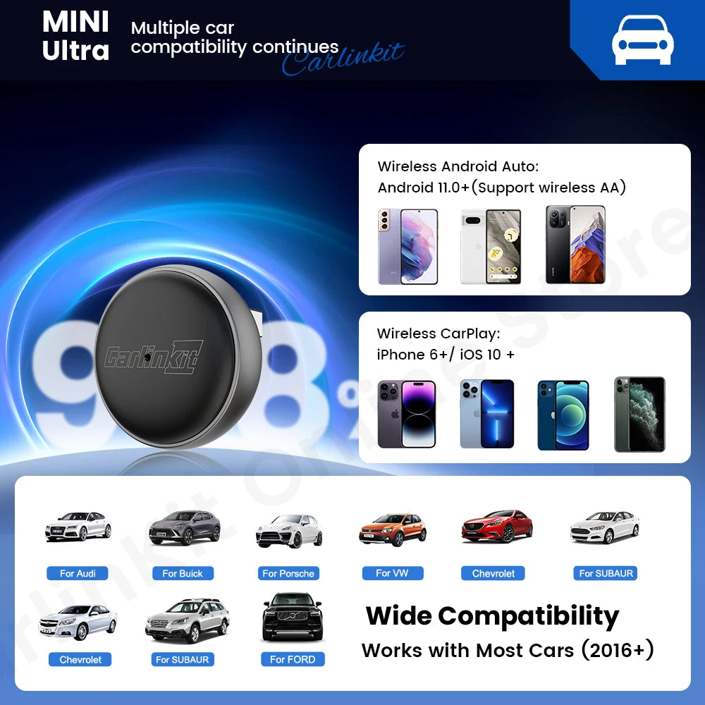 2025 CarlinKit Mini Ultra 3 CarPlay Android auto Wireless Adapter for Car infotainment Upgrade BT 5.4GHz Wifi 5.8GHz OTA Upgrade