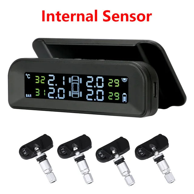 Smart car TPMS tire pressure monitoring system solar digital clock LCD display car tire pressure temperature safety alarm system
