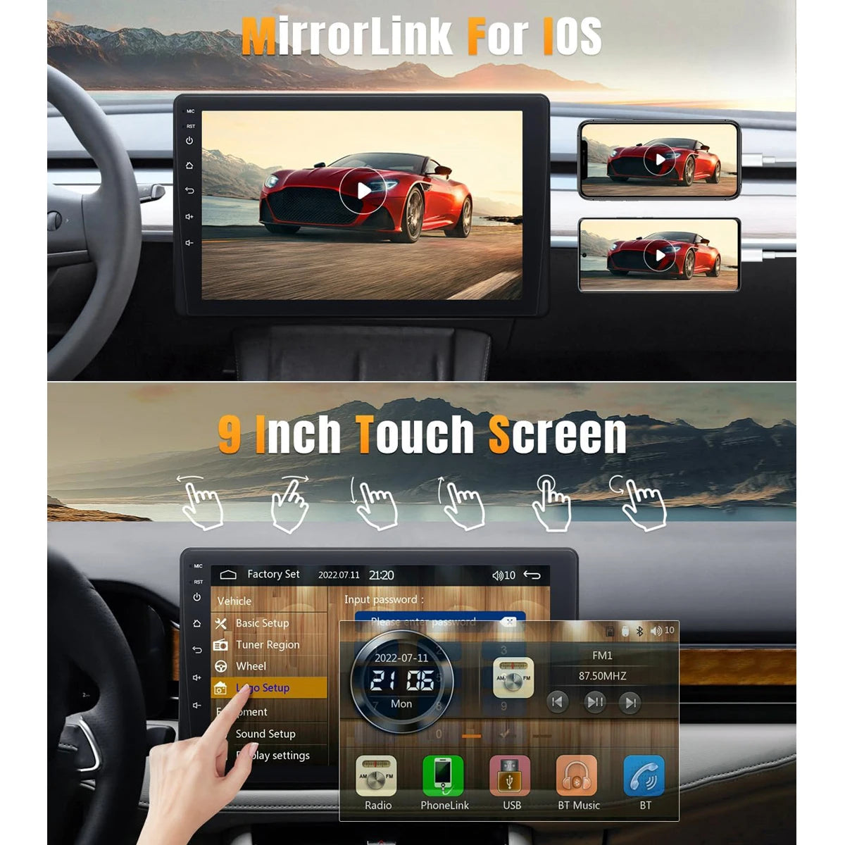 New 9 Inch Car Stereo HD Touch Screen Single Din Car Radio Support Carplay Android Auto With Bluetooth Backup Camera Navigation