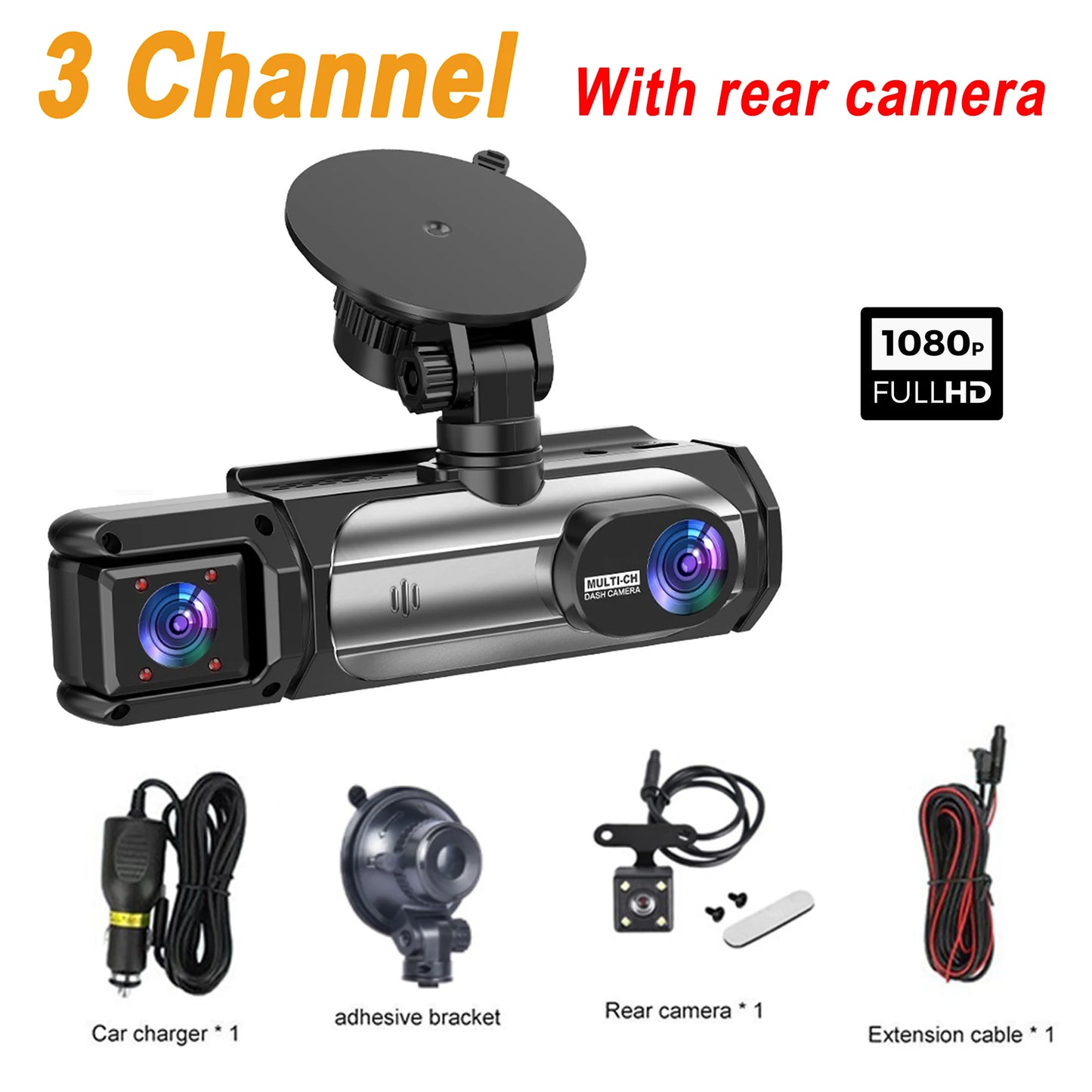 3 Cameraes Dash Cam 1080P Front and rear view camera Night Vision Parking Monit Car DVR 3way Car Video Recorder With Gift