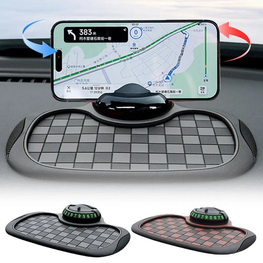 Car Dashboard Anti Slip Mat 360-Degree Rotation Dashboard Phone Holder With Hide Parking Number Plate Interior Accessories