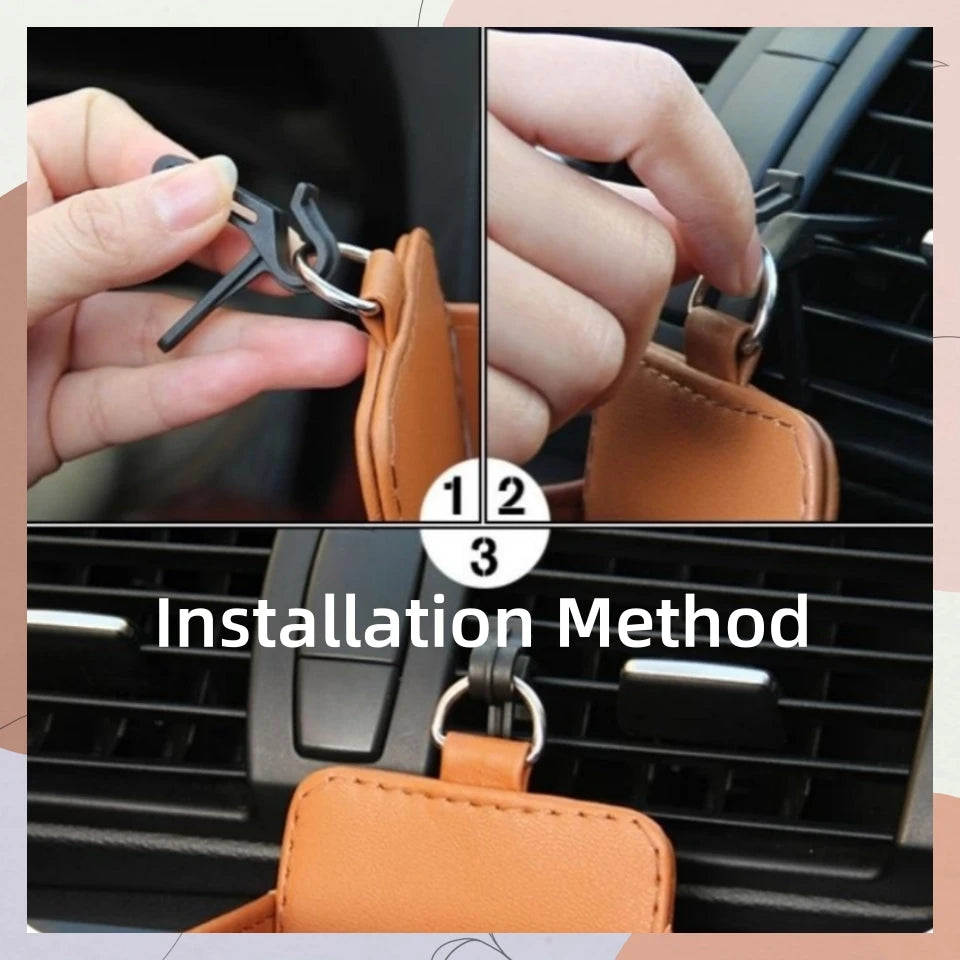 1pc Car Storage Bag Car Air Outlet Debris Bag For Mobile Phone Key Sunglasses Vent Dashboard Tidy Hanging Leather Organizer Box
