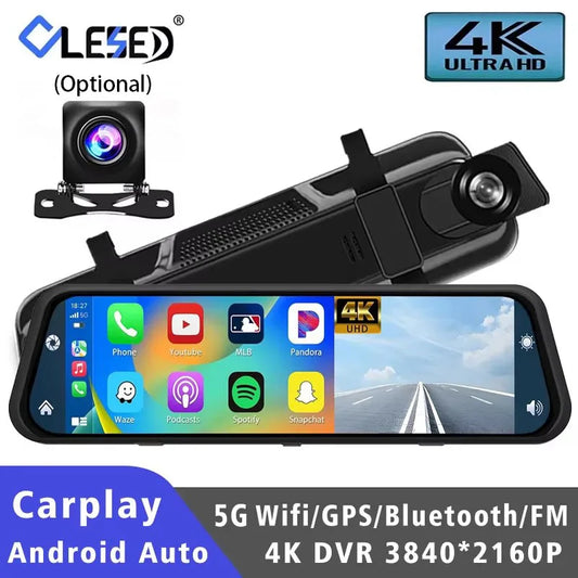 10"  Dash Cam 4K 3840*2160P Car Dvr Carplay Android Auto GPS 5G WIFI AUX Stream RearView Mirror Dashcam Camera Drive Recorder FM