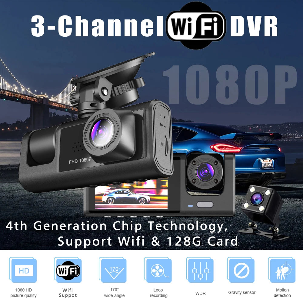 3 Camera WIFI Dash Cam Cabin Car Dvr 1080P Interior Vehicle Three Way Channel Dvrs Recorder Video Registrator Dashcam Camcorder