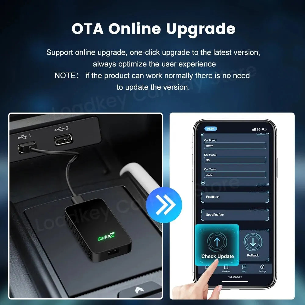 CarlinKit 5.0 Wireless CarPlay Android Auto Adapter 3 in 1 Wireless Car Adapter for Mazda Toyotal Peugeot Volvo Kia Spotify