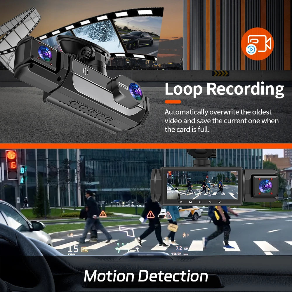 3 Cameraes Dash Cam 1080P Front and rear view camera Night Vision Parking Monit Car DVR 3way Car Video Recorder With Gift