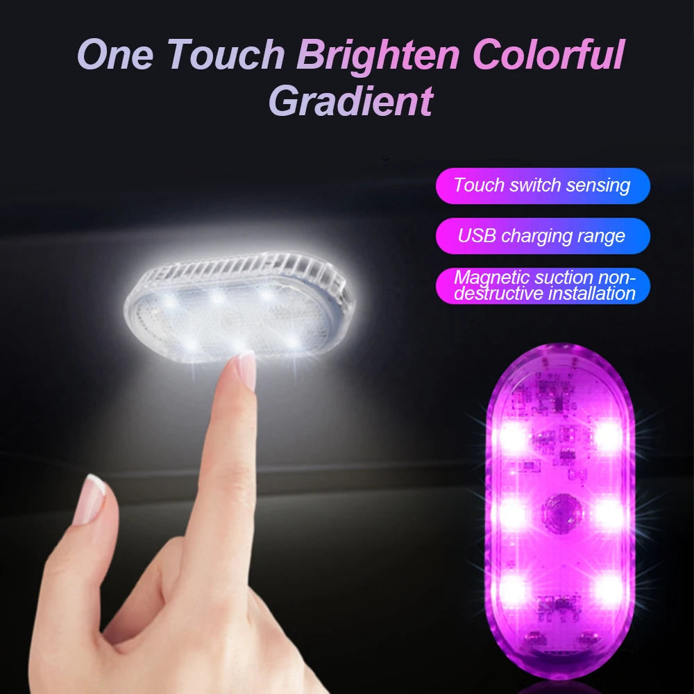 Multi Color Car Light Wireless LED Touch Light Roof Ceiling Sensor Read Lamp Mini USB Charging Light Auto Interior Accsesories