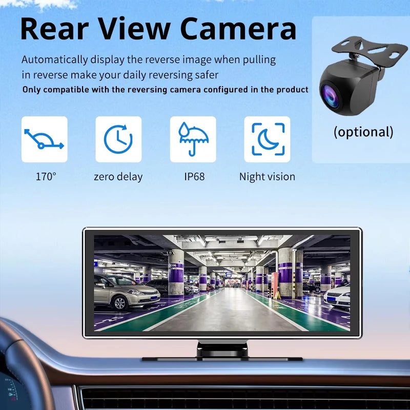 10.26、11.26inch IPS touchscreen multimedia video player, portable dashcam with wireless CarPlay/Android Auto dual-lens design.