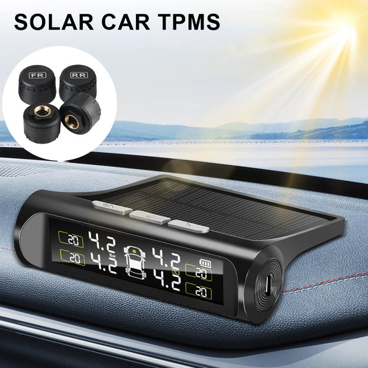 Car TPMS Tyre Pressure Monitoring System Solar Power Auto Security Alarm Systems Tyre Pressure Digital LCD Display