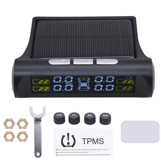 TPMS Solar Tire Pressure Sensor Car Tire Pressure Monitoring System with 4 Wheel Internal External Sensors TMPS