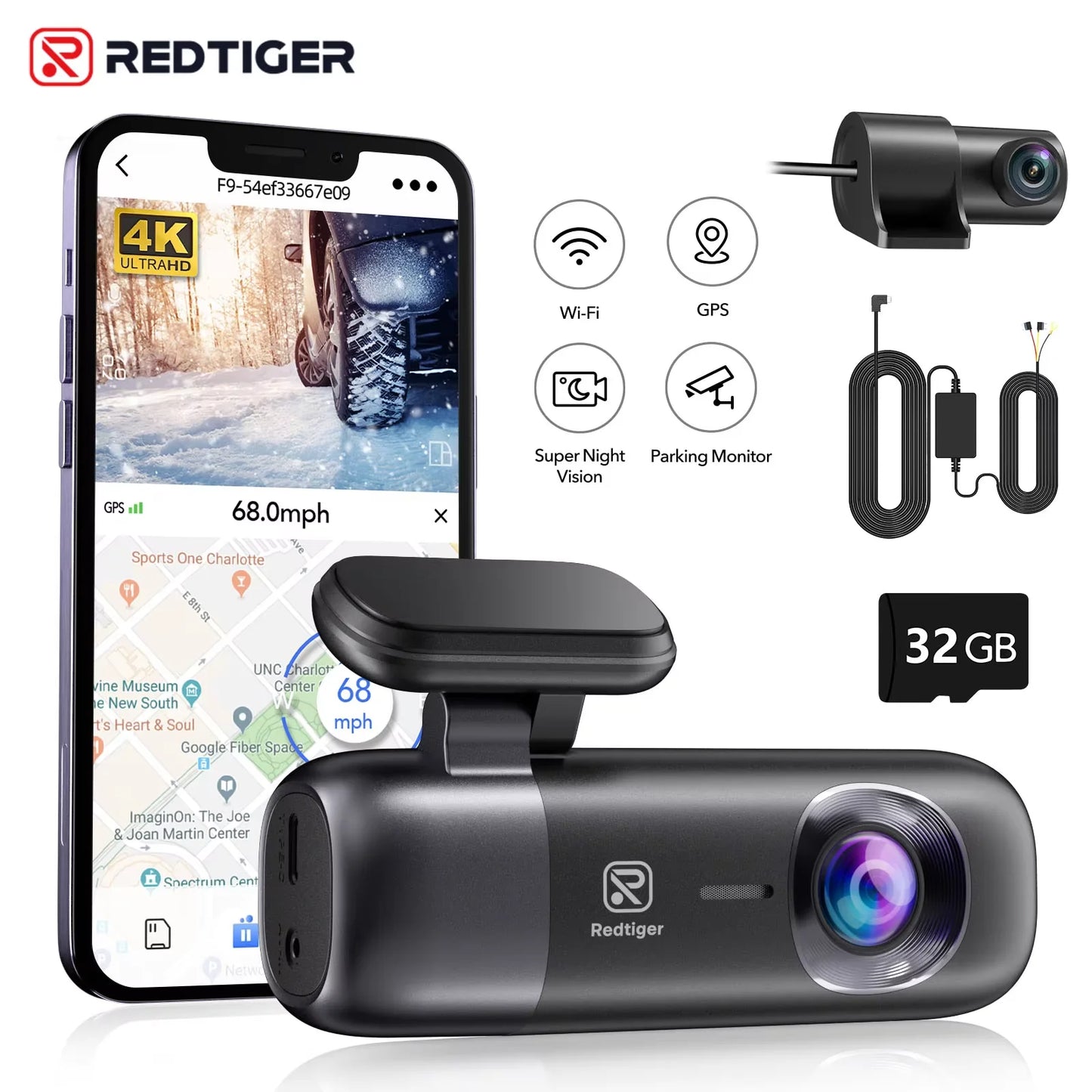 REDTIGER F9 Dash Cam 4K Front and Rear WiFi GPS Car Camera for Parking Mode Car Dvr for Night Vision Car Recorder By App Control