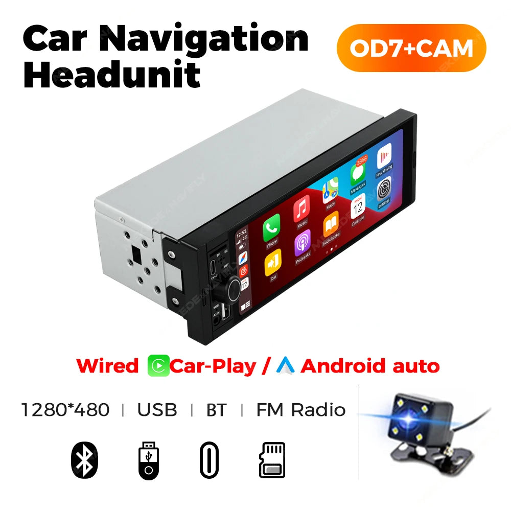 1Din Wireless CarPlay Android AUTO HD touch screen Universal 6.86'' Car Radio FM Stereo MP5 multimedia player BT TF port Camera