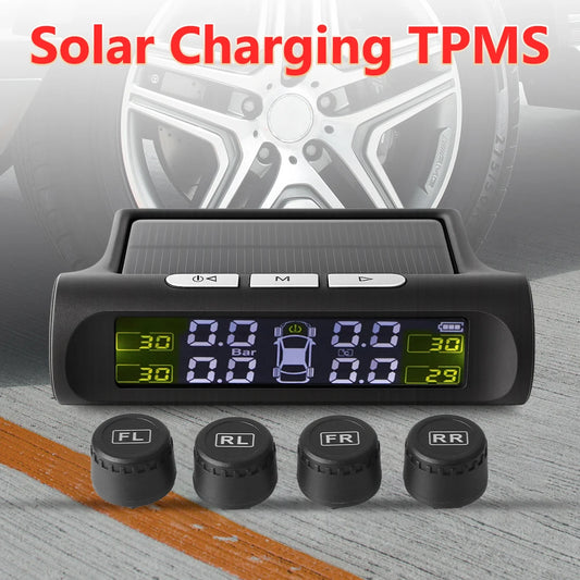 Digital LCD Display Universal Smart Car TPMS Tyre Pressure Monitoring System Auto Security Alarm Solar Charging