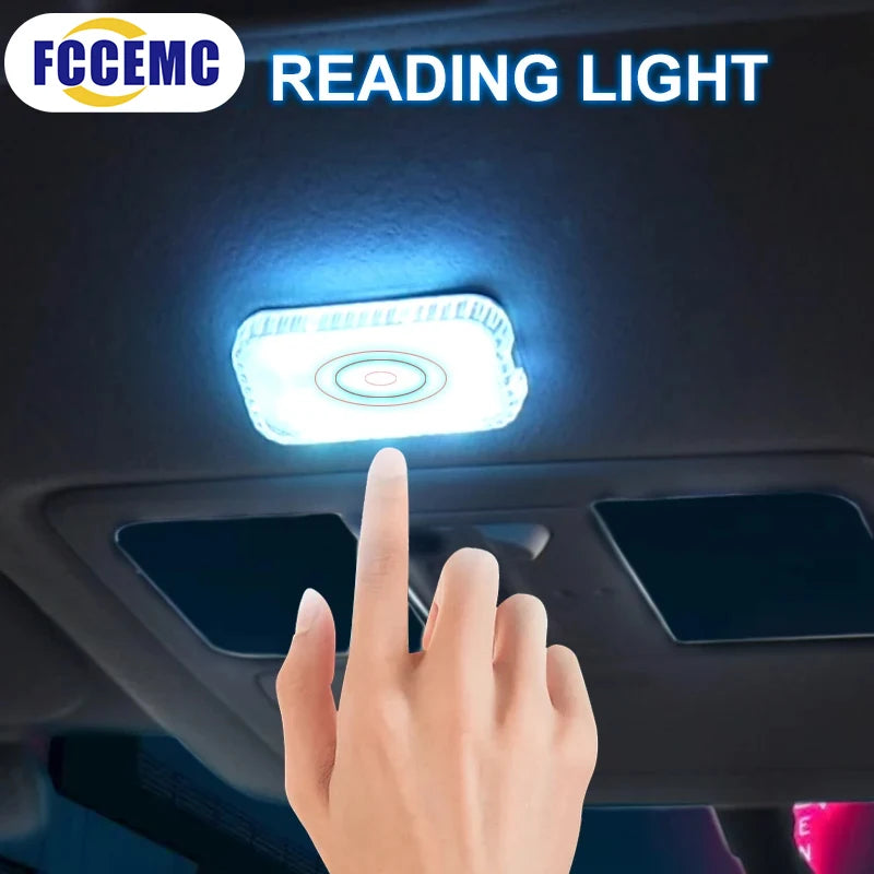 LED Touch Light Mini Wireless Car Interior Lighting Auto Roof Ceiling Reading Lamp for Door Foot Trunk Storage Box USB Charging