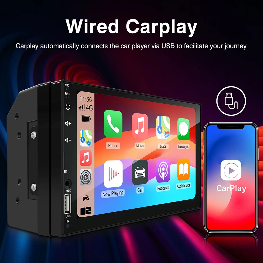 7Inch Carplay Android Auto Player IPS Touch Screen HD Automotive Multimedia Car MP5 Player USB FM Bluetooth TF Card 2 Din Stereo