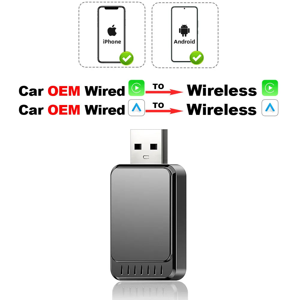 TIMEKNOW NEW Wireless CarPlay AdapterWireless Android Auto Adapter 2 in 1 for Mazda Subaru Citroen Audi Mercedes Kia Ford Opel