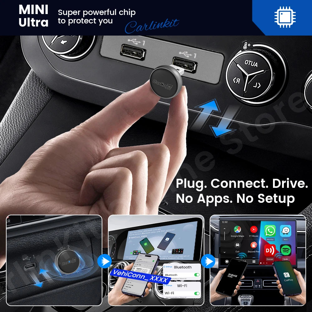 2025 CarlinKit Mini Ultra 3 CarPlay Android auto Wireless Adapter for Car infotainment Upgrade BT 5.4GHz Wifi 5.8GHz OTA Upgrade