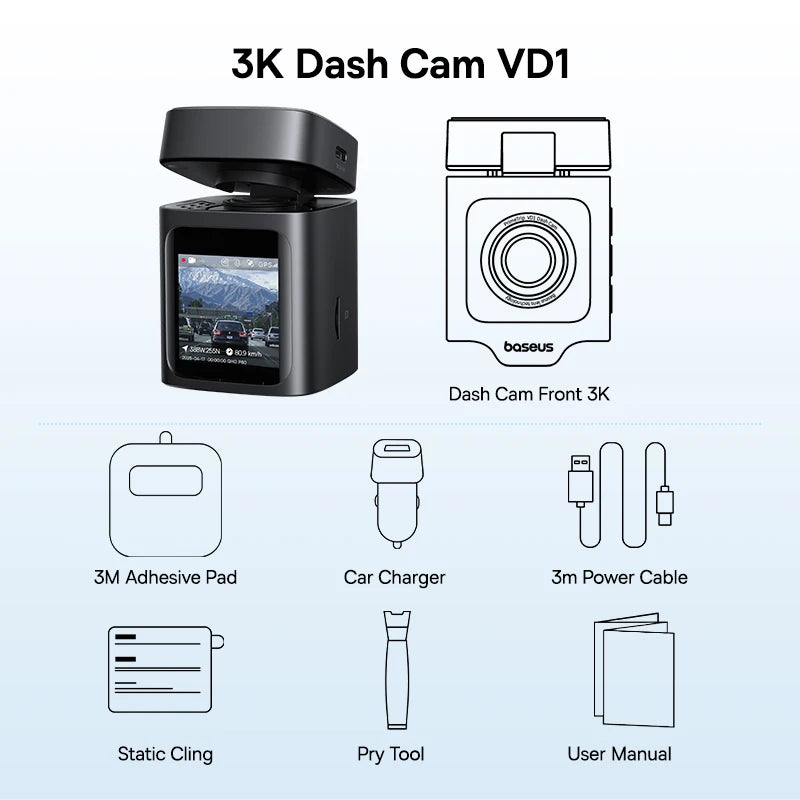 Baseus 3K Dash Cam VD1 Front and Rear Cam HD Built-in GPS Galileo Supercapacitor Car DVR Car Camera Recorder Support 24H Parking