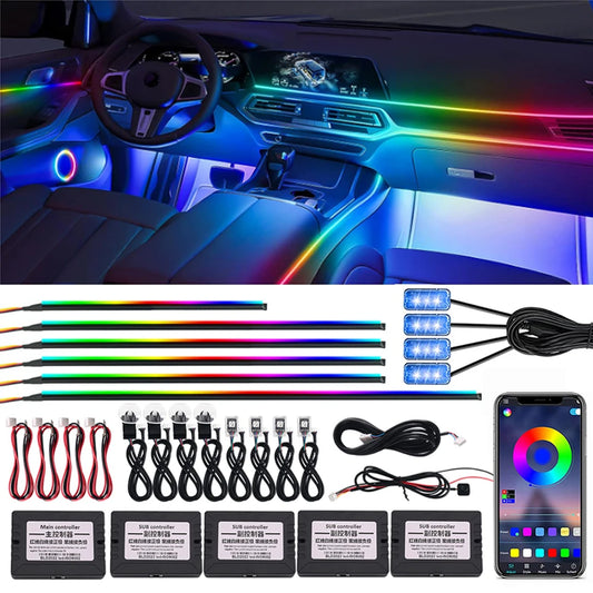 18 in 1 64 Color RGB Symphony Car Ambient Light Interior Acrylic Guide LED Strip Light Decoration Atmosphere Lamp by APP Control