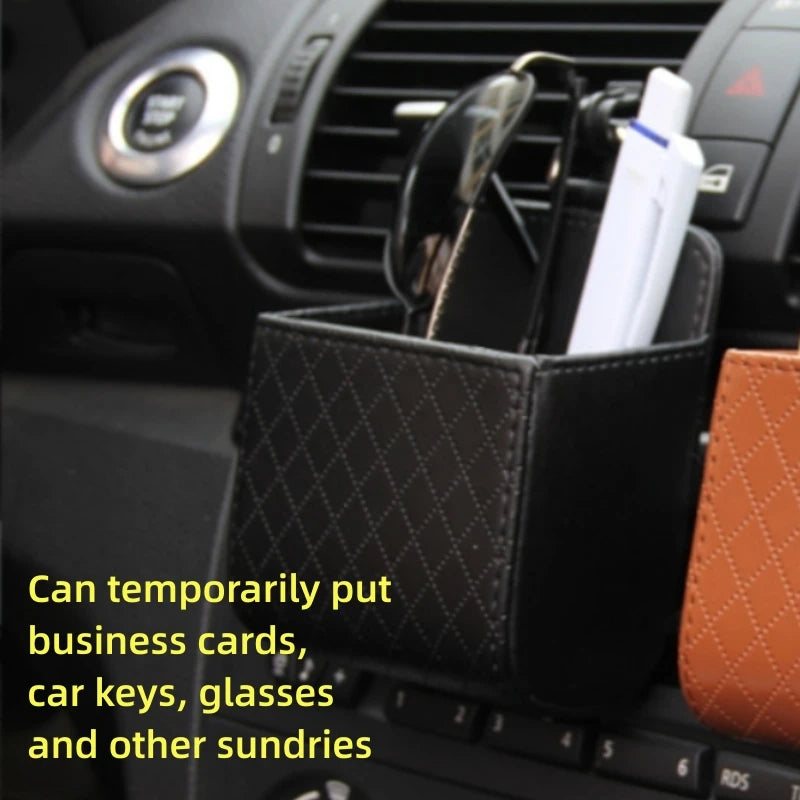 1pc Car Storage Bag Car Air Outlet Debris Bag For Mobile Phone Key Sunglasses Vent Dashboard Tidy Hanging Leather Organizer Box