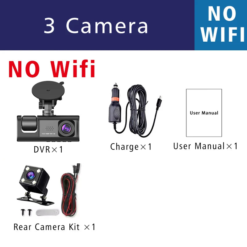 3 Camera WIFI Dash Cam Cabin Car Dvr 1080P Interior Vehicle Three Way Channel Dvrs Recorder Video Registrator Dashcam Camcorder