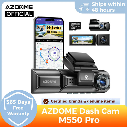 AZDOME M550 Pro 5.8Ghz WiFi 2/3 Channel Dash Cam 4K+1080P Built-in GPS 3.19" IPS Screen Car DVR IR Night Vision 24H Parking Mode