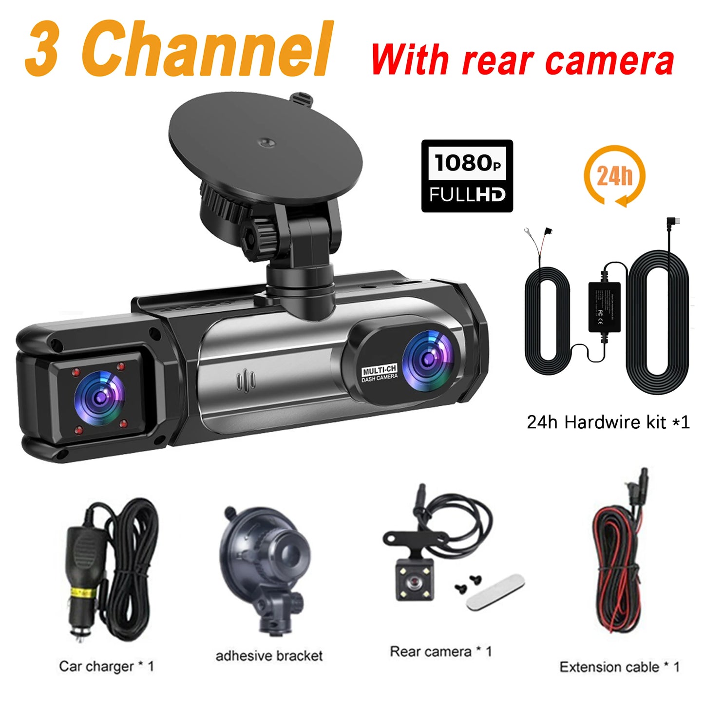 3 Cameraes Dash Cam 1080P Front and rear view camera Night Vision Parking Monit Car DVR 3way Car Video Recorder With Gift
