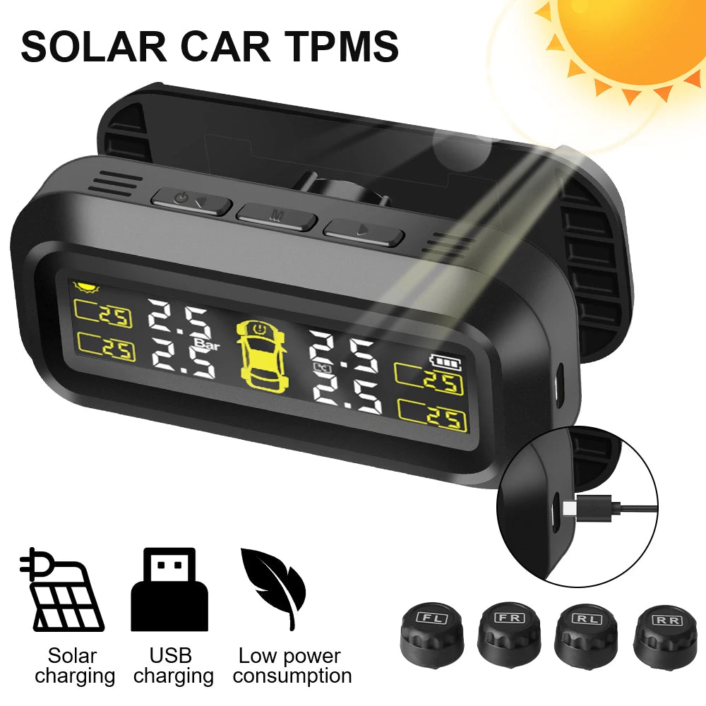 Car TPMS Sensors Tire Pressure Monitoring System Tyre On Board Computer Diagnostic Solar/USB Off Road 4x4 Automobile Accessories