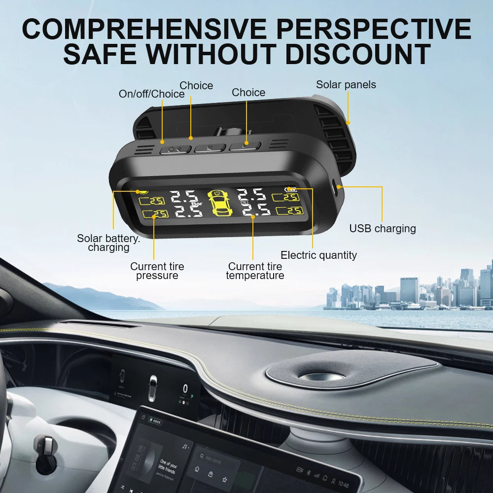 Car TPMS Sensors Tire Pressure Monitoring System Tyre On Board Computer Diagnostic Solar/USB Off Road 4x4 Automobile Accessories