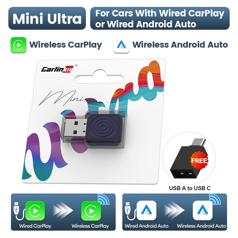 CarlinKit 5.0 Wireless Adapter Mini Ultra Wireless Android Auto & CarPlay USB Dongle For Car Upgrade WiFi Bluetooth Auto Connect